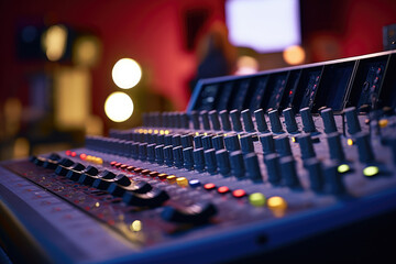 Obraz na płótnie Canvas Professional Audio Mixing Console in Music Studio