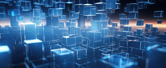 Obraz premium Futuristic Digital Blocks in Cyber Network Concept