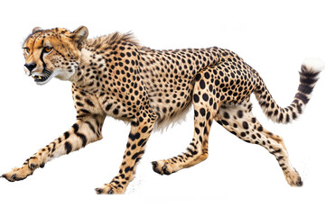 A cheetah in full sprint, isolated on a white background