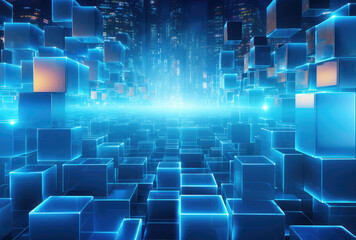 Futuristic Digital Cityscape with Glowing Cubes