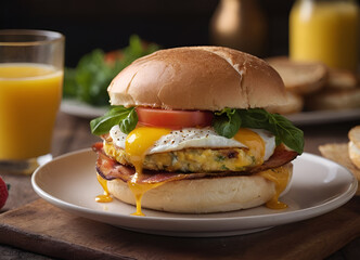 delicious egg and bacon breakfast sandwich