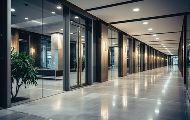 Sleek Business Hallway in Contemporary Design - obrazy, fototapety, plakaty