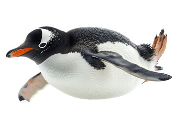 A penguin sliding on its belly, isolated on a white background