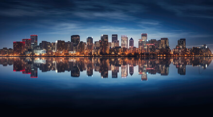 Serene Cityscape at Night with Reflection