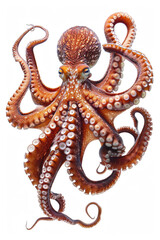 An octopus swimming, isolated on a white background