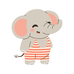 Cute Elephant summer vector illustration. Enjoying Hot Summer in striped swimsuit. For card, banner, poster