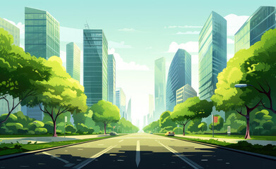 Vibrant Animated Cityscape with Green Urban Park