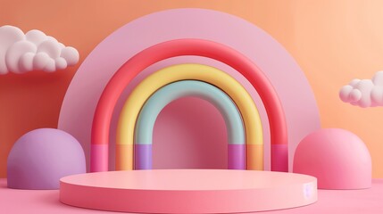 Cute rainbow 3d abstract geometric pedestal background vector. pride month presentation product theme background for sales online shopping, podium scene. scene for products stage showcase.