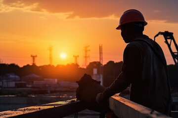 Fototapeta na wymiar Industrious Sunset: The Silhouette of Progress
