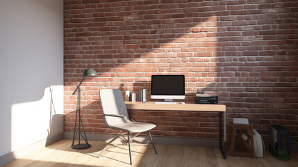 Modern Home Office with Brick Wall and Sunlight