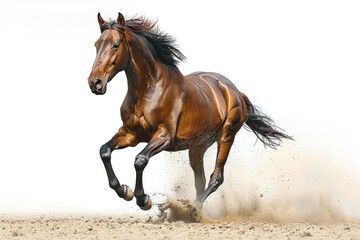 A horse galloping, isolated on a white background