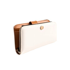 3d Lander, wallet image in white leather surface and brown lining leather. Cut out, isolated on transparent background