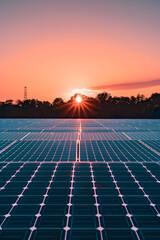 Glowing Solar Panel Array Basking in the Sunset: Harnessing Renewable Energy for a Sustainable Future