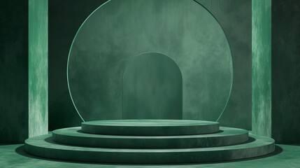 Emerald green and gold podium 3d abstract geometric pedestal background vector. Minimal scene for products stage.