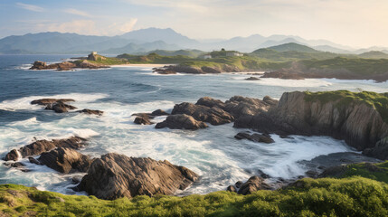 Obraz premium waves crashing on rocks.