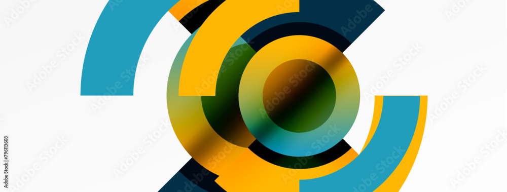 Poster A closeup of an automotive wheel system resembling a blue and yellow circle with a green circle in the center. The symmetry and pattern create a visually striking macro photography artwork