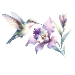 Obraz premium Hummingbird and Purple Iris Flower Illustration 