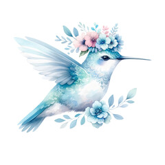 Enchanted Hummingbird with Blooming Floral Crown
