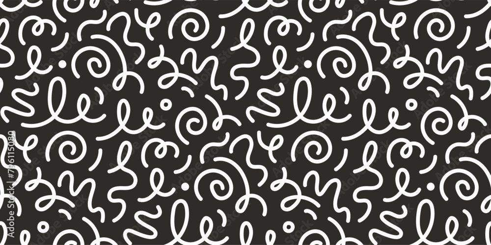 Poster Kid line abstract shape seamless pattern. Abstract cute children party squiggle background design. Fun kid marker line seamless pattern. Cute abstract children background. Vector illustration.