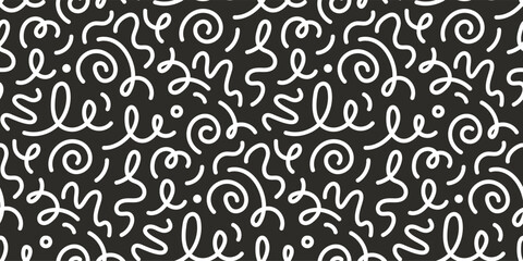 Kid line abstract shape seamless pattern. Abstract cute children party squiggle background design. Fun kid marker line seamless pattern. Cute abstract children background. Vector illustration.