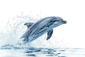 A dolphin leaping out of water, isolated on a white background