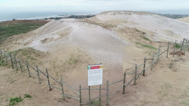 Sambaqui Santa Marta III, man-made deposits made up of shell materials. Some indigenous groups used them as a sanctuary, burying their dead in them. Praia do Farol, Laguna, Santa Catarina, Brazil