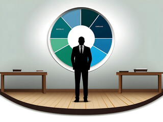Obraz premium Illustration of a businessman standing under the empty segment of pie chart design.