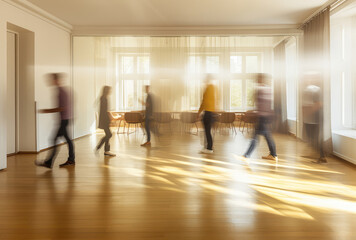 Busy Office Environment with People in Motion