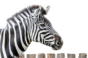 A zebra in profile, isolated on a white background