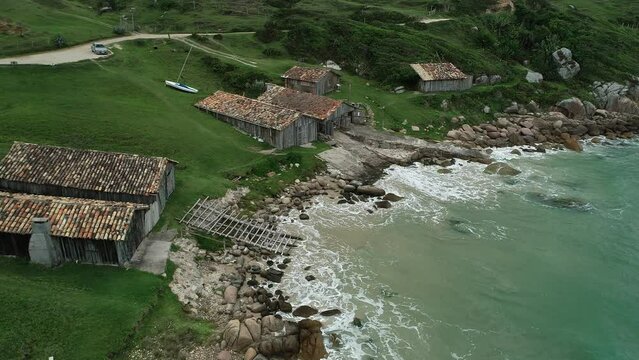 Aerial view of Praia do Portinho, near Praia do Rosa (Rosa Beach) - Imbituba, Santa Catarina, Brazil