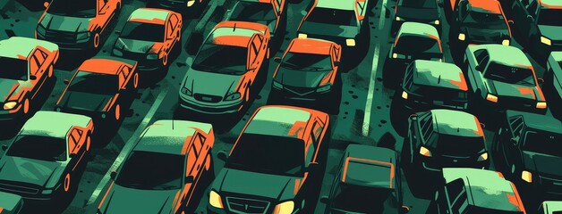 Fototapeta premium Colorful Traffic Jam Artistic City Illustration
