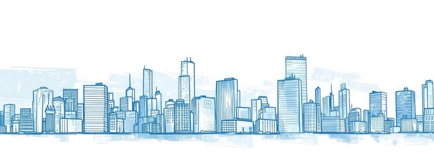 Obraz premium Hand-Drawn Blue Skyline of a Bustling City