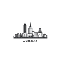 Ljubljana cityscape skyline city panorama vector flat modern logo icon. Slovenia capital emblem idea with landmarks and building silhouettes. Isolated thin line graphic