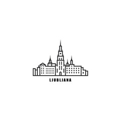 Fototapeta premium Ljubljana cityscape skyline city panorama vector flat modern logo icon. Slovenia capital emblem idea with landmarks and building silhouettes. Isolated thin line graphic