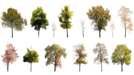 Trees Through the Seasons on White Background - obrazy, fototapety, plakaty