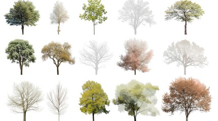 Diverse Trees Representing Seasons Isolated on White - obrazy, fototapety, plakaty