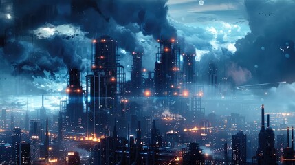 Obraz premium Futuristic Cityscape with Dystopian Atmosphere