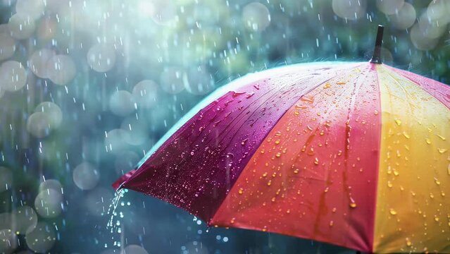 cute umbrella for monsoon season banner design. seamless looping overlay 4k virtual video animation background