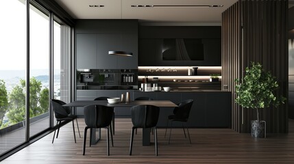 Sleek Modern Kitchen with Integrated Dining Area