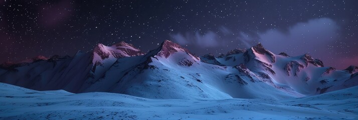 Snow-Capped Mountains Under Starlit Night Sky