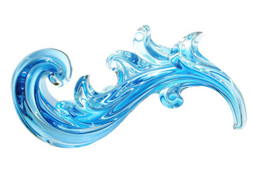 Glass Sculpture of a Wave on White Background