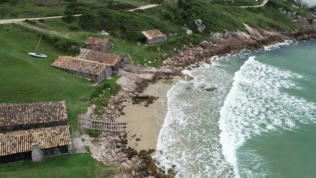 Aerial view of Praia do Portinho, near Praia do Rosa (Rosa Beach) - Imbituba, Santa Catarina, Brazil