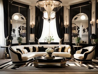 A room with a couch a table and a lamp that says the name of the company quotes, luxury interior design