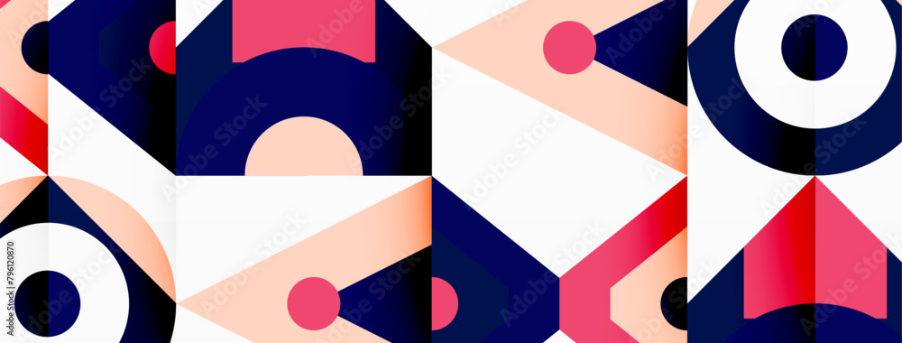 Poster a creative arts piece featuring a colorful geometric pattern with circles and triangles in shades of