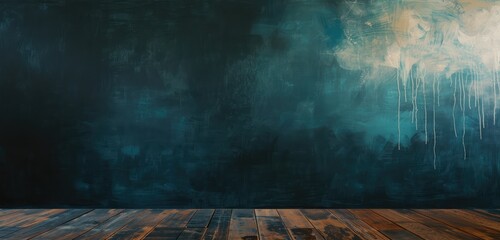 Abstract Dark Blue Art Background with Wooden Flooring