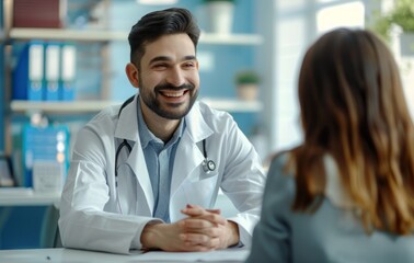 A doctor comforts a worried patient while discussing test results in the emergency room. Diseases and disorders in the health of middle-aged men