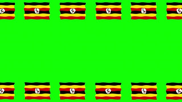 Moving Uganda flags decorative frame on green screen background