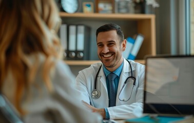 A doctor comforts a worried patient while discussing test results in the emergency room. Diseases and disorders in the health of middle-aged men