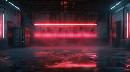 Neon glow in modern industrial cyberpunk interior