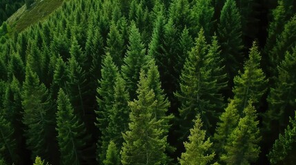 Aerial View of Dense Green Pine Forest Landscape - obrazy, fototapety, plakaty